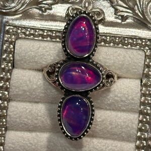 SZ 9 Triple Purple Galaxy Opal Ring Sterling Silver